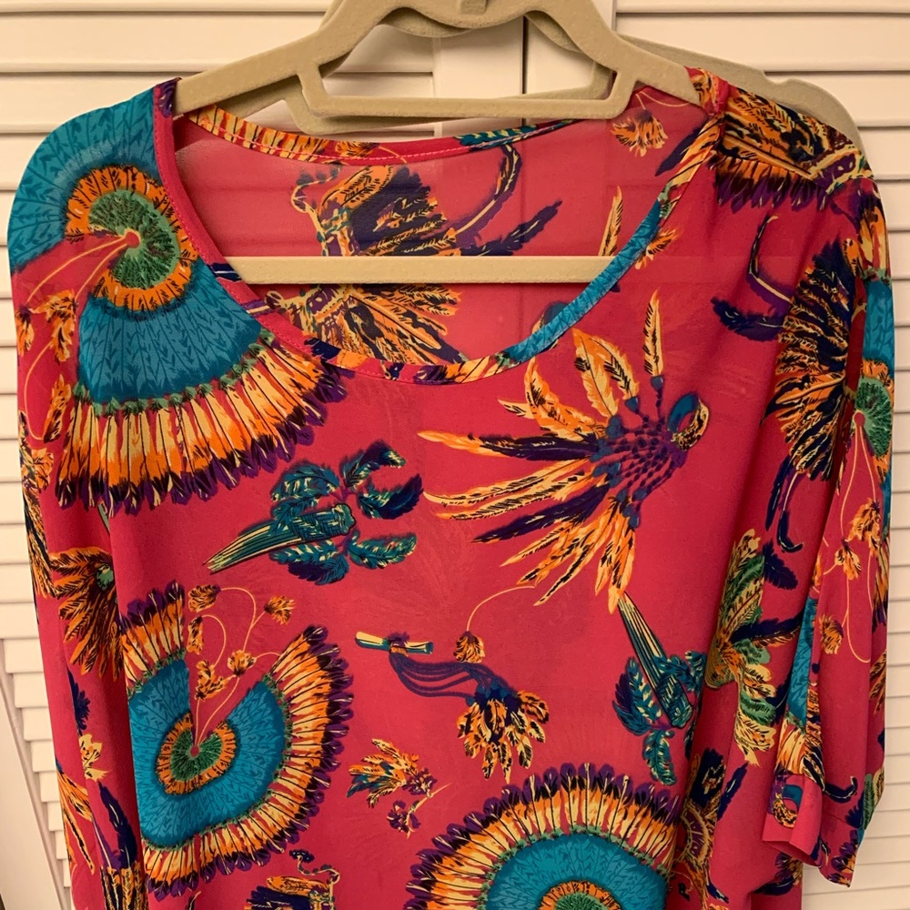 Allegra K xl sheer top pink and blue